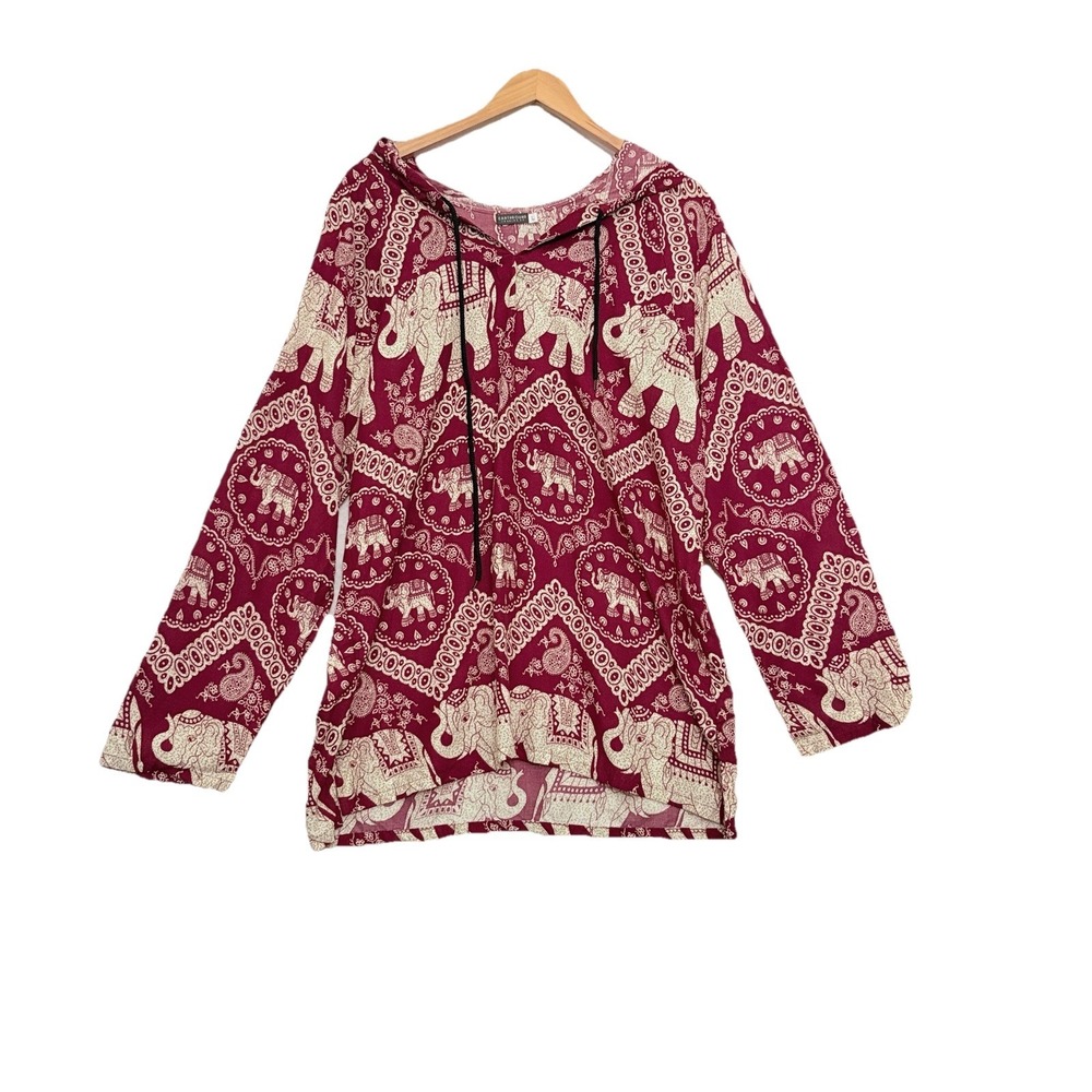 Earthbound Trading Co Hoodie Womens Large Elephant Print Boho Tribal Lightweight